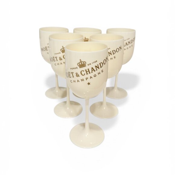 6 Vintage Moet & Chandon Ice Imperial Cream & Gold Acrylic Champagne Goblets - Picture 13 of 17